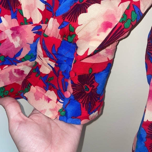 Zara Red and Blue Floral Set Blouse and Pants Size Small - Picture 15 of 15